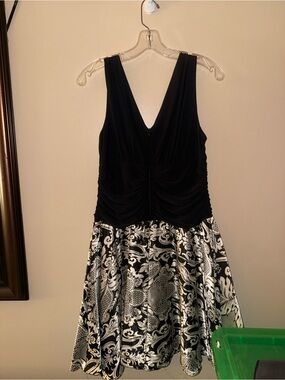 Black & White Sleeveless V-Neck Fit-and-Flare Dress